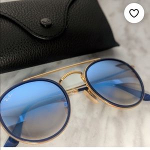 Ray-Ban Gold Blu Round Double Bridge Glasses